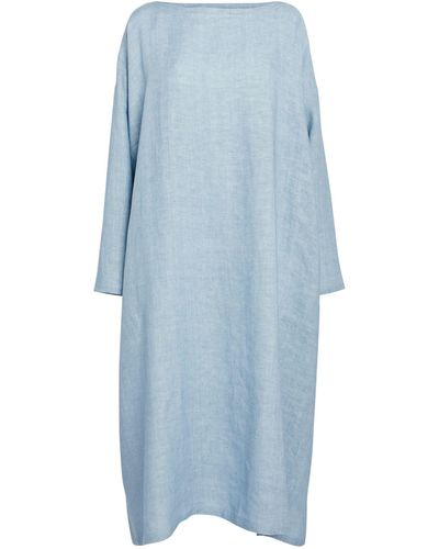 Eskandar Linen A-line Scoop-neck Dress - Blue