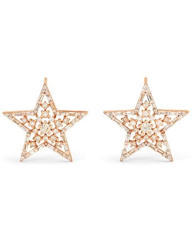 BeeGoddess Rose Gold And Diamond Star Light Sirius Stud Earrings - Natural