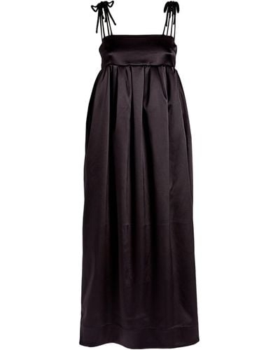 Ganni Double Strap Satin Maxi Dress - Black