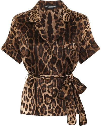 Dolce & Gabbana Stretch-silk Belted Shirt - Brown