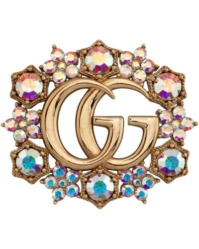 Gucci Double G Floral Brooch - Metallic