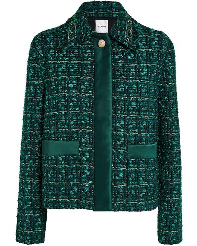 St. John Tweed Cropped Jacket - Green