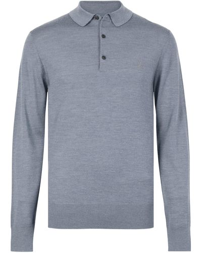 AllSaints Merino Wool Mode Polo Sweater - Blue