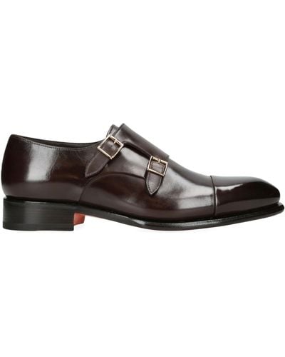 Santoni Leather Carter Monk Shoes - Brown
