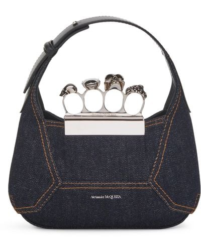 Alexander McQueen Mini Denim Jeweled Hobo Bag - Blue
