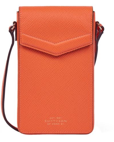 Smythson Leather Panama Envelope Phone Case - Orange
