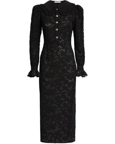 Alessandra Rich Lace Collared Midi Dress - Black