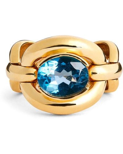 Nadine Aysoy Yellow Gold And Blue Topaz Catena Ring