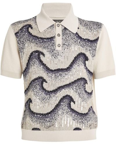 Amiri Wool Sequin-embellished Polo Shirt - Gray
