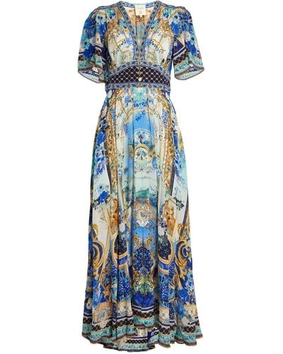Camilla Silk Printed Maxi Dress - Blue