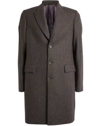 Paul Smith Wool Check Overcoat - Gray