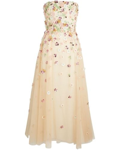 Elie Saab Tulle Embellished Midi Dress - Natural