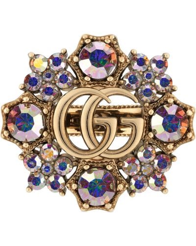 Gucci Crystal Double G Flower Ring - Blue