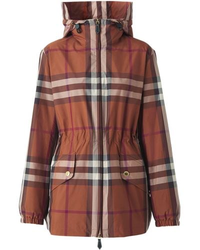 Burberry Check Lightweight Hooded Parka - Brown