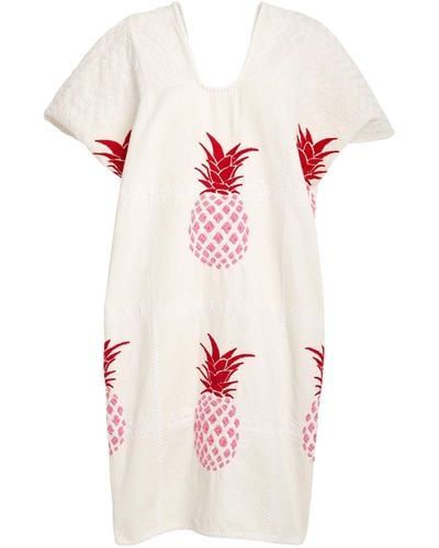 Pippa Holt Embroidered Pineapple Mini Kaftan - White