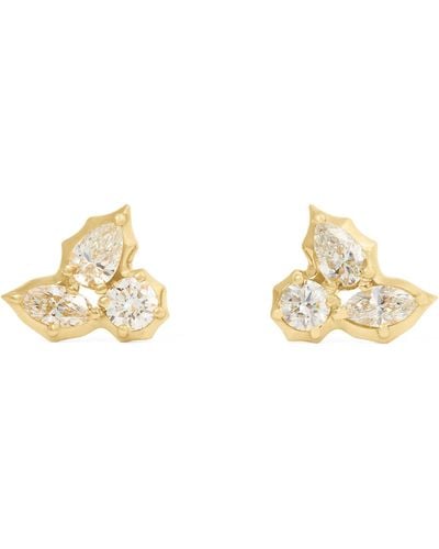Jade Trau Yellow Gold And Diamond Posey Cluster Earrings - Metallic