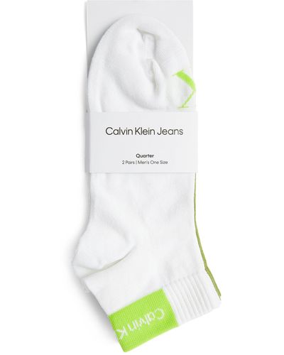 Calvin Klein Logo Quarter Ankle Socks (pack Of 2) - White