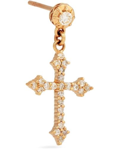 Jacquie Aiche Yellow Gold And Diamond Gothic Cross Single Earring - Metallic