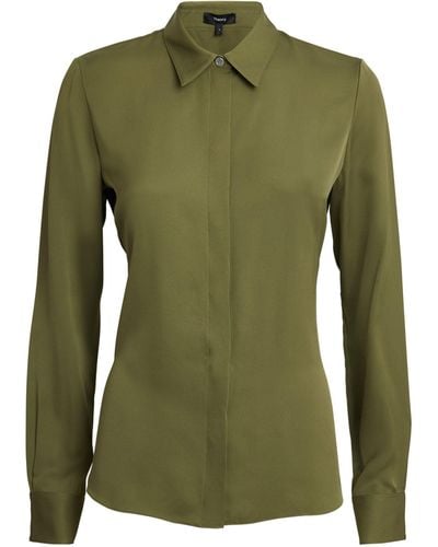 Theory Silk Fitted Shirt - Green