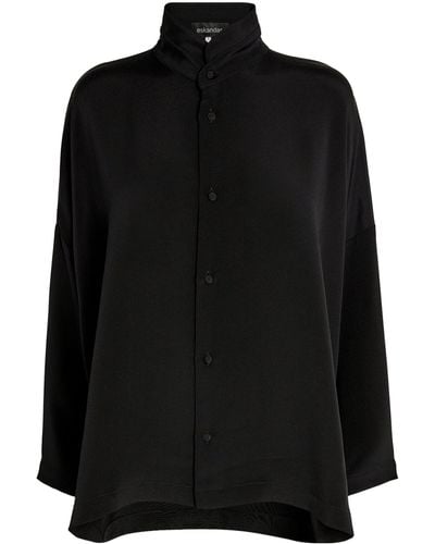 Eskandar Silk Stand-collar Shirt - Black