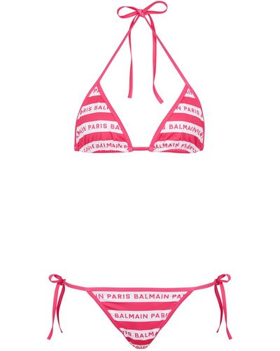 Balmain Striped Triangle Bikini Set - Pink