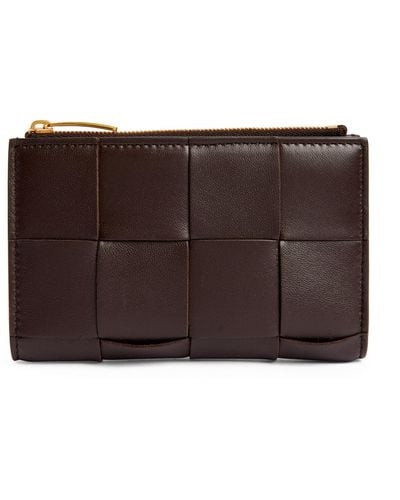 Bottega Veneta Leather Intrecciato Bifold Wallet - Brown