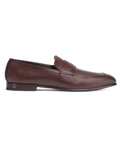 Zegna Leather L'asola Loafers - Brown