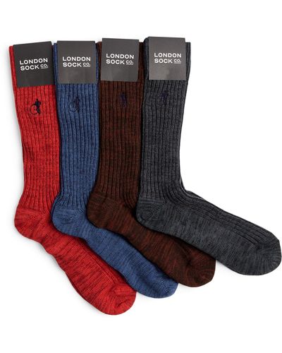 London Sock Company Organic Cotton-rich Boot Socks (pack Of 4) - Blue