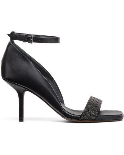 Brunello Cucinelli Leather Monili Heeled Sandals 80 - Black