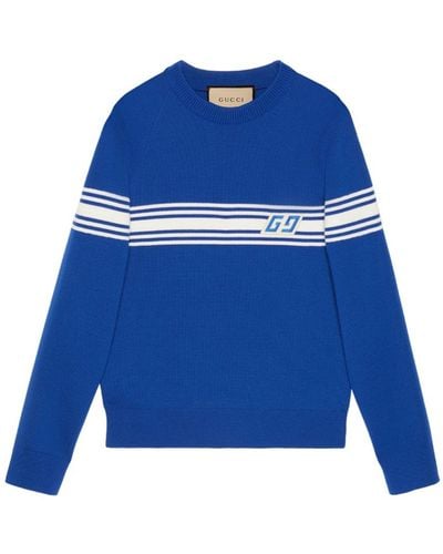 Gucci Knit Wool Jumper With Square Gg - Blue