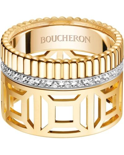 Boucheron Yellow Gold And Diamond Quatre Radiant Openwork Ring - Metallic