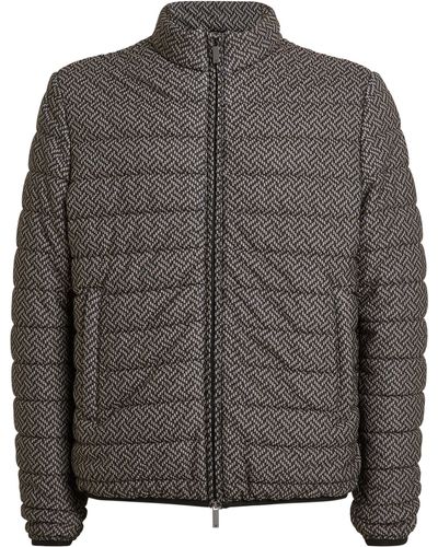 Emporio Armani Geometric Print Puffer Jacket - Grey