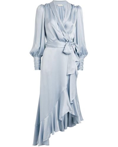 Zimmermann Silk Wrap Midi Dress - Blue