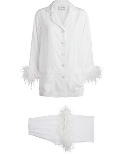 Sleeper Double Feather-trimmed Party Pajama Set - White