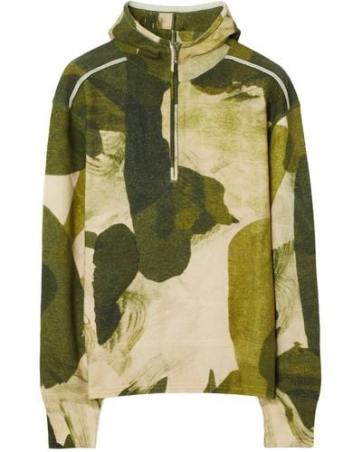 Burberry Wool Camouflage Print Half-zip Hoodle - Green