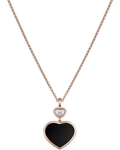 Chopard Rose Gold, Diamond And Onyx Happy Hearts Pendant Necklace - Metallic