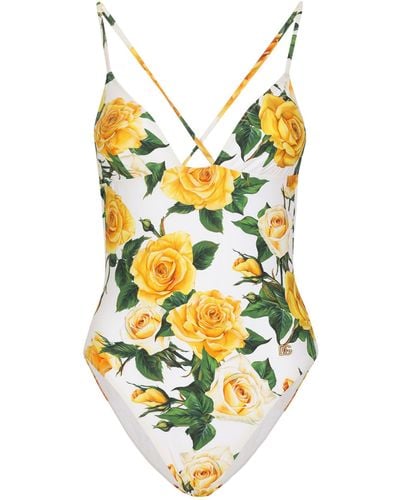 Dolce & Gabbana Rose Print Swimsuit - Yellow