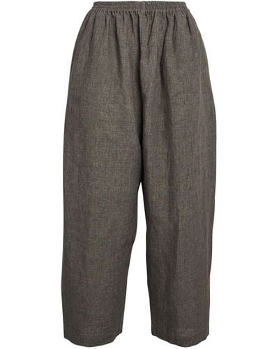 Eskandar Linen Cropped Japanese Trousers - Grey
