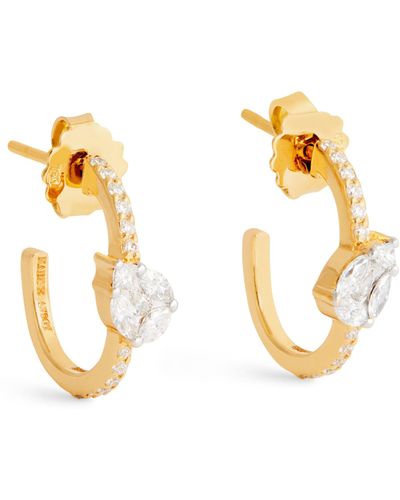 Nadine Aysoy Yellow Gold And Diamond Catena Illusion Hoop Earrings - Metallic