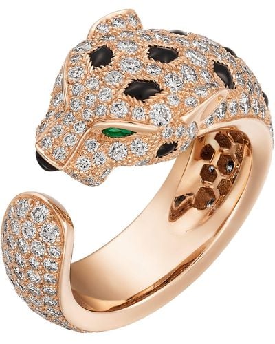 Cartier Rose Gold, Diamond, Emerald And Onyx Panthère De Ring - Natural