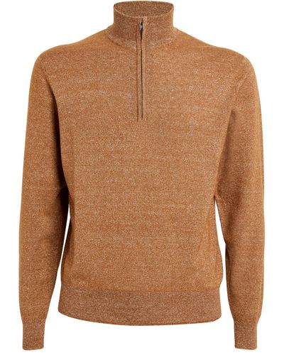 FIORONI CASHMERE Quarter-zip Melange Sweater - Brown