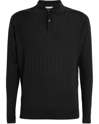 John Smedley Merino Wool Long-sleeve Polo Shirt - Black