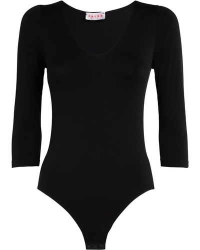 FALKE Cropped-sleeve V-neck Bodysuit - Black