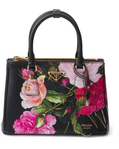 Prada Saffiano Leather Floral Galleria Bag - Red