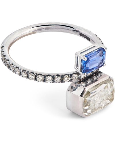 Moritz Glik White Gold, Diamond And Sapphire Kaleidoscope Shaker Ring (size 6.5) - Metallic