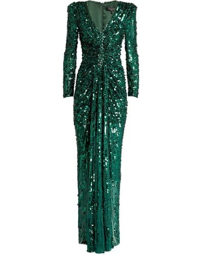 Jenny Packham Exclusive Sequinned V-neck Gown - Green