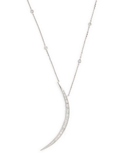 BeeGoddess White Gold And Diamond Star Light Crescent Moon Necklace - Metallic