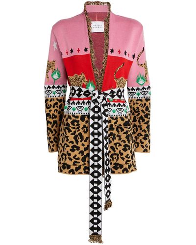 Hayley Menzies Cotton Leopard Jacquard Cardigan - Red