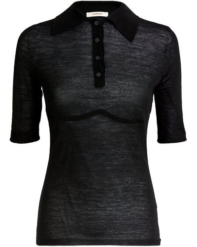 Carven Wool Semi-sheer Polo Shirt - Black