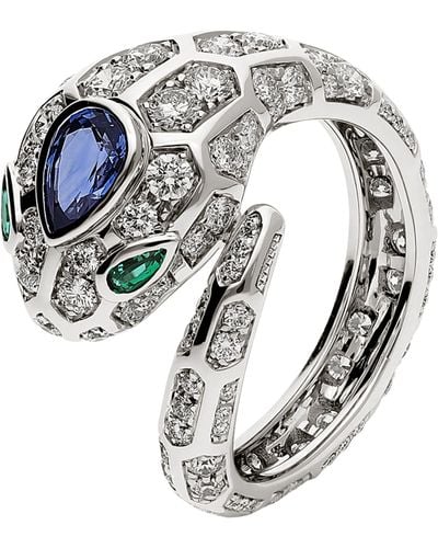 BVLGARI White Gold, Diamond And Sapphire Serpenti Ring